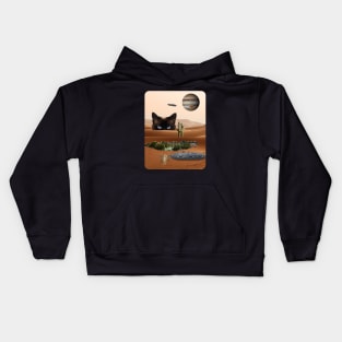 Cat on the Attack of Aliens Stopping at Waterhole Kids Hoodie